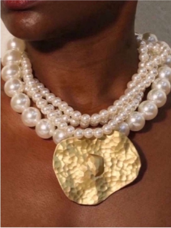 Jewelry - New! Gold Pearl Stack Statement Necklace (1035) NWOT